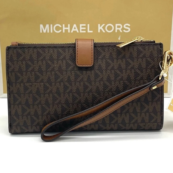 Michael Kors Large Double Zip Wallet Wristlet Brown Signature - Picture 4 of 7
